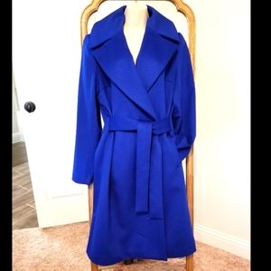 *EUC* TRINA TURK Cobalt Blue "Violet" Wool Wrap Trench Coat Sz LG